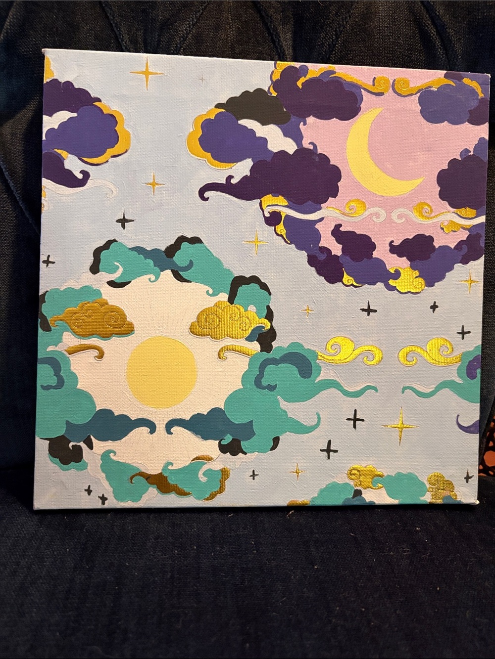 Hand painted moon and sun